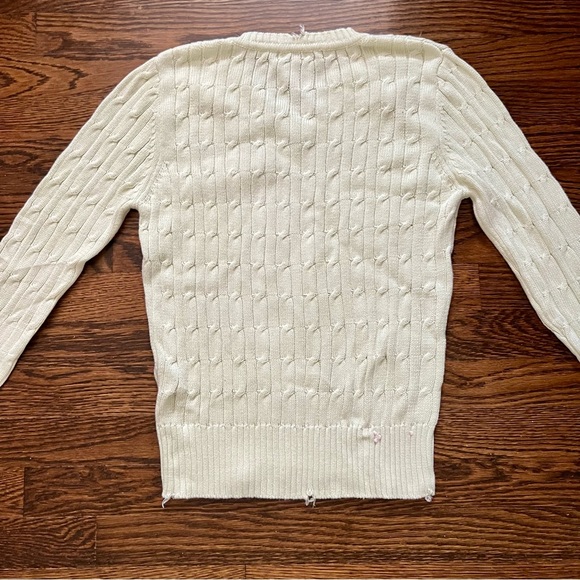 Pink Pineapple Light Green Distressed Cable Knit Sweater - Picture 4 of 7